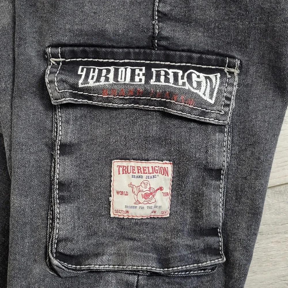 👖True Religion Jeans Boy 10 Shadow Grey Ricky Relaxed Straight Cargo Whiskering